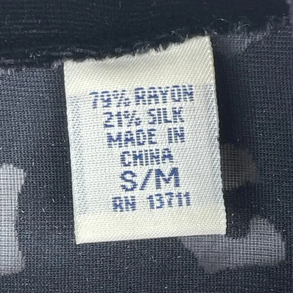 Vintage BurnOut Open Cardigan Womens S/M Floral Black Velvet Trim Dark Fairy - Picture 3 of 15